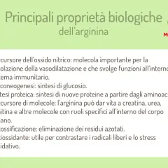 Principali proprietà biologiche dell'arginina: precursore ossido nitrico, sintesi proteica, detossificazione. Quando assumerla? Utile per contrastare stress ossidativo.