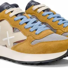 Scarpe uomo SUN68 gialle con lacci azzurri e dettagli colorati. Stile casual e moderno per un look vivace.