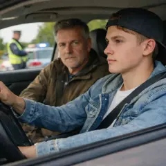 Młody kierowca z ojcem w aucie, zatrzymani przez policję. Pierwsza jazda z prawem jazdy 01.06.