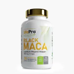 Bote de LifePro Healthy Black Maca, 60 cápsulas veganas. Descubre las maca negra propiedades para tu bienestar.