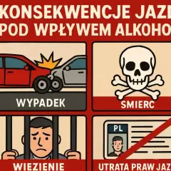 Konsekwencje jazdy pod wpływem alkoholu: wypadek, śmierć, więzienie, utrata prawa jazdy. Nie ryzykuj!