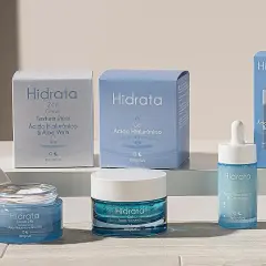 Rutina de cuidado facial con cremas hidratantes Mercadona: serum, gel y crema 24h con ácido hialurónico.