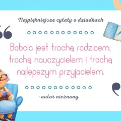 Ilustracja z cytatami dla zmarłej babci. Uśmiechnięta babcia dzierga na drutach.