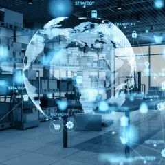 Globalna sieć magazynowa i transportowa, gdzie cele logistyki są realizowane poprzez strategię, dystrybucję i sieć.