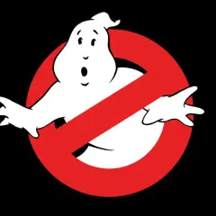 The iconic Ghostbusters logo featuring a white, surprised-looking ghost behind a red prohibition sign.