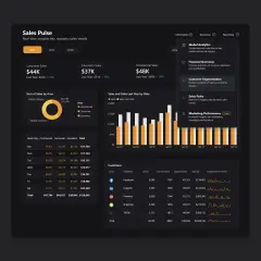Un powerbi dashboard che mostra le vendite per area, per giorno e per piattaforma, con un focus su "Sales Pulse" per analisi in tempo reale.