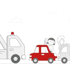 Pomoc drogowa przybywa! Dwie osoby w czerwonym samochodzie, jedna robi zdjęcie, druga martwi się o uszkodzone auto. To właśnie co to jest assistance.