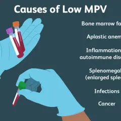 Przyczyny **mpv niskie**: niewydolność szpiku, anemia aplastyczna, choroby zapalne, powiększenie śledziony, infekcje, nowotwory.
