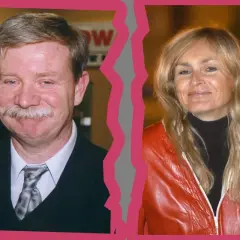 Monika Olejnik i Jerzy Wasowski, uśmiechnięci, podzieleni różową wstęgą.