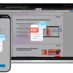 Ikona PDF na ekranie telefonu i laptopa z dokumentem.