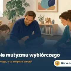 Rodzice i terapeuta wspierają dziecko w terapii mutyzmu wybiórczego, tworząc bezpieczną przestrzeń do ćwiczeń.