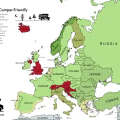 Mapa de Europa con países clasificados por su facilidad para viajar en autocaravana. Destacan los países más seguros de Europa para este tipo de turismo.