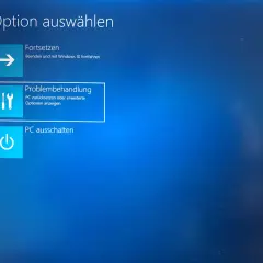 Optionen zur Problembehandlung und zum Fortsetzen mit Windows 10. Hier kann man ein Windows 10 Systemabbild erstellen oder den PC zurücksetzen.