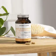Integratore alimentare in capsule di lievito di birra, ideale per capelli e unghie, con vitamine B e selenio.