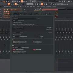 FL Studio mit geöffnetem Mixer-Fenster und Einstellungen für die Audiogeräte. Ein Musikproduzent nutzt die Software für FL Studio Recording.