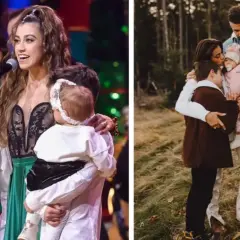 Maja Hyży z dziećmi na scenie i w lesie. Uśmiechnięty chłopiec obok niej, a na drugim zdjęciu czułe rodzinne objęcia.