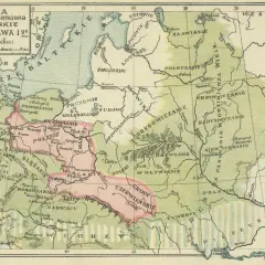 Mapa z X wieku, ukazująca Polskę i sąsiednie plemiona. Widać granice państwa, rzeki i miasta, co pomaga zrozumieć, kiedy powstało państwo polskie.