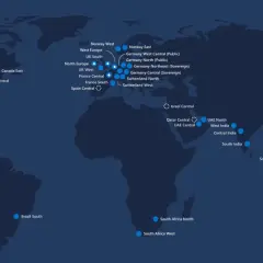 Carte des **azure regions** mondiales, montrant les centres de données disponibles et annoncés.