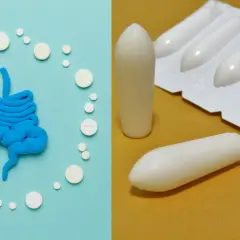 Model jelitowy i tabletki po lewej, czopki po prawej. Szukasz najszybszy lek na zaparcia?