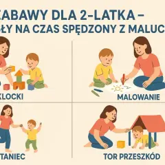 Zabawy dla 2-latka: budowanie z klocków, malowanie, taniec i tor przeszkód. Wspaniałe ćwiczenia dla dzieci rozwijające kreatywność i sprawność.