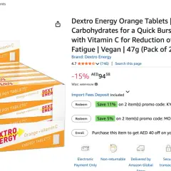 Dextro Energy Orange Tabletten mit Dextrose für schnelle Energie. Packung mit 24 Stück.