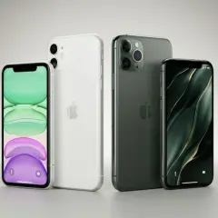Dwa iPhone'y 11 i dwa iPhone'y 11 Pro w różnych kolorach. Porównanie iphone 11 wymiary.