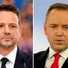 Dwaj politycy na tle, być może w kontekście najnowszego sondażu partyjnego CBOS.