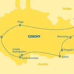 Mapa Czech z zaznaczonymi trasami turystycznymi, od Pilzna po Woszczyce, odkryj czeską Toskanię!
