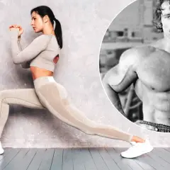 Kobieta w stroju sportowym wykonuje ćwiczenie, inspirowane legendarnym arnold split.