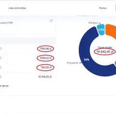 Widok konta PPK: 14 642,41 zł. Twoje wpłaty: 7190,98 zł. Dowiedz się, jak odzyskać pieniądze z PPK.