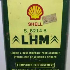 Stara puszka płynu hydraulicznego LHM marki Shell, z logo Citroëna.