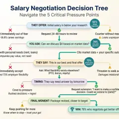Salary negotiation decision tree shows how to navigate pressure points. Avoid accepting offers out of fear; no pension is worth rushing.