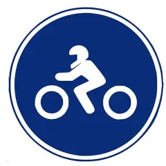 Señal azul con silueta blanca de un motorista. Indica una vía obligatoria para motos.