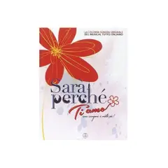 Okładka musicalu "Sarai perché ti amo". Czerwony kwiat na tle akwarelowych plam.