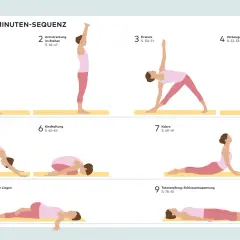 Illustrationen von 9 Yoga-Posen für Anfänger, von Berghaltung bis Totenstellung.