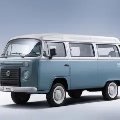 Niebiesko-biały VW T2 Kombi, ostatnia edycja, gotowy na przygodę.