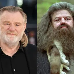 Brendan Gleeson bredvid Robbie Coltrane som Hagrid. En del av rollistan i Harry Potter.