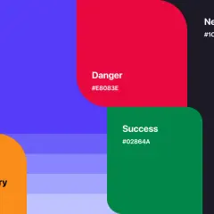 A vibrant color palette for app design: primary blue, secondary orange, danger red, success green, and neutral dark gray.