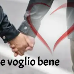 Mani che si stringono, un cuore rosso e la scritta "Te voglio bene assaje significato". Un amore profondo.
