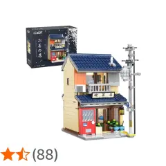 CaDA Bausatz eines japanischen Teehauses mit detaillierter Fassade, Verkaufsautomat und Laternenpfahl.