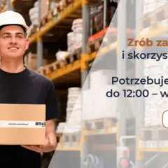 Pracownik z kartonem w hurtowni elektrycznej B2B Ania Holding. Zamów do 12:00, a wyślemy tego samego dnia!