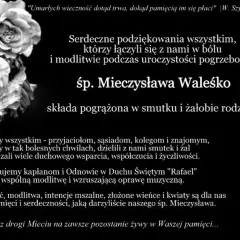 Czarno-białe róże i płonąca świeca. Podziękowania za obecność i modlitwę podczas pogrzebu śp. Mieczysława Waleśko.