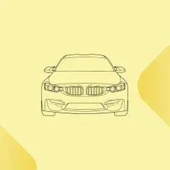 Szkic BMW z charakterystycznym grillem. Znajdź idealny olej do BMW na JakiOleJ.pl i zadbaj o swój samochód.