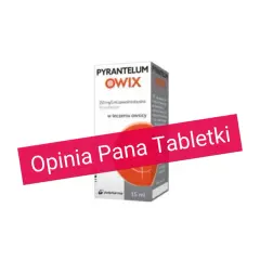Opakowanie leku Pyrantelum Owix, który jest środkiem na odrobaczenie dla ludzi.
