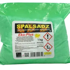 Zielona torba z produktem Spalsadz, który pomaga w czyszczeniu komina.