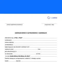 Zaświadczenie o zatrudnieniu i zarobkach, zawierające informację dodatkową do umowy o pracę.