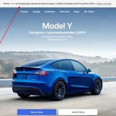 Niebieski Tesla Model Y na drodze. Czy ładowanie Tesli jest darmowe? Sprawdź warunki promocji na 1 rok darmowego ładowania Supercharging.