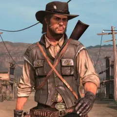 John Marston w kapeluszu i kamizelce, gotowy na przygody w Red Dead Redemption 1 PS5.