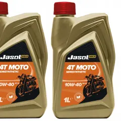 Dwie butelki oleju Jasol 4T MOTO 10W-40. Zastanawiasz się, ile wchodzi oleju do skutera 4t 50? Ten olej jest idealny!