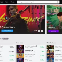 Cyberpunk 2077: Phantom Liberty w cenie 99 zł, szukaj najtańsza gra na Steam. Obok darmowy ogród alchemiczny.